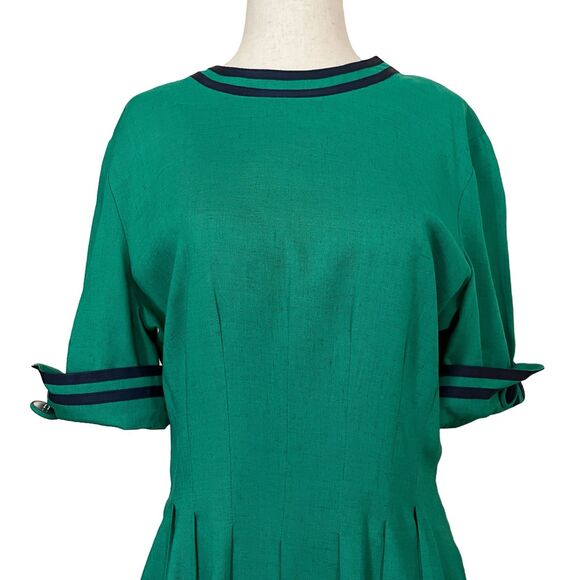 Emerald Green Vintage 1980s Cynthia Howie Union Made Mod Inspired Midi Dress - Picture 2 of 11